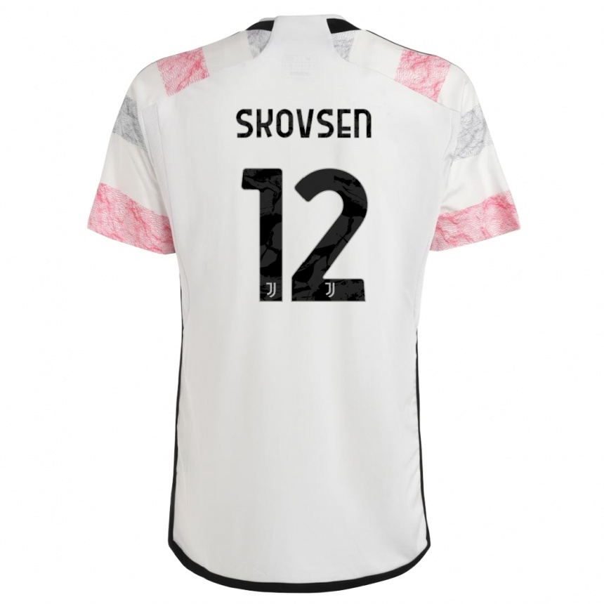 Mujer Fútbol Camiseta Matilde Lundorf Skovsen #12 Blanco Rosa 2ª Equipación 2023/24