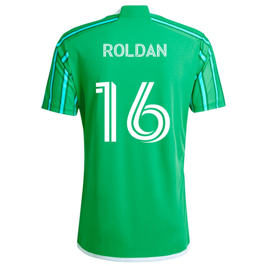 Niño Fútbol Camiseta Álex Roldán #16 Verde Blanco 1ª Equipación 2024/25