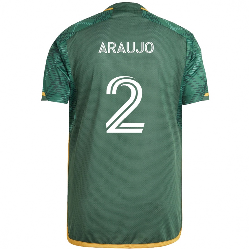 Niño Fútbol Camiseta Miguel Araujo #2 Verde Naranja 1ª Equipación 2024/25