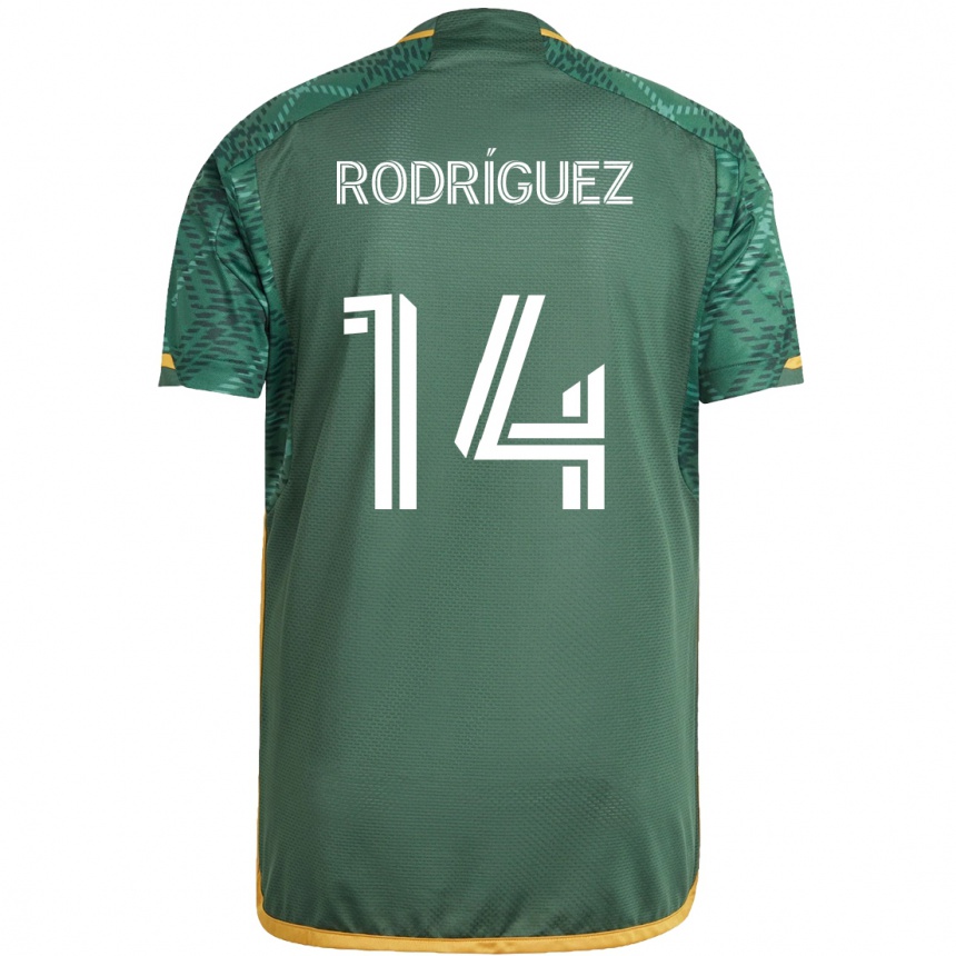 Niño Fútbol Camiseta Jonathan Rodríguez #14 Verde Naranja 1ª Equipación 2024/25