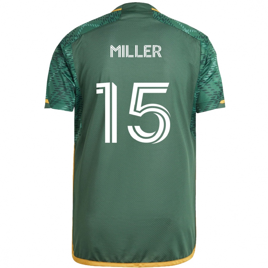 Niño Fútbol Camiseta Eric Miller #15 Verde Naranja 1ª Equipación 2024/25