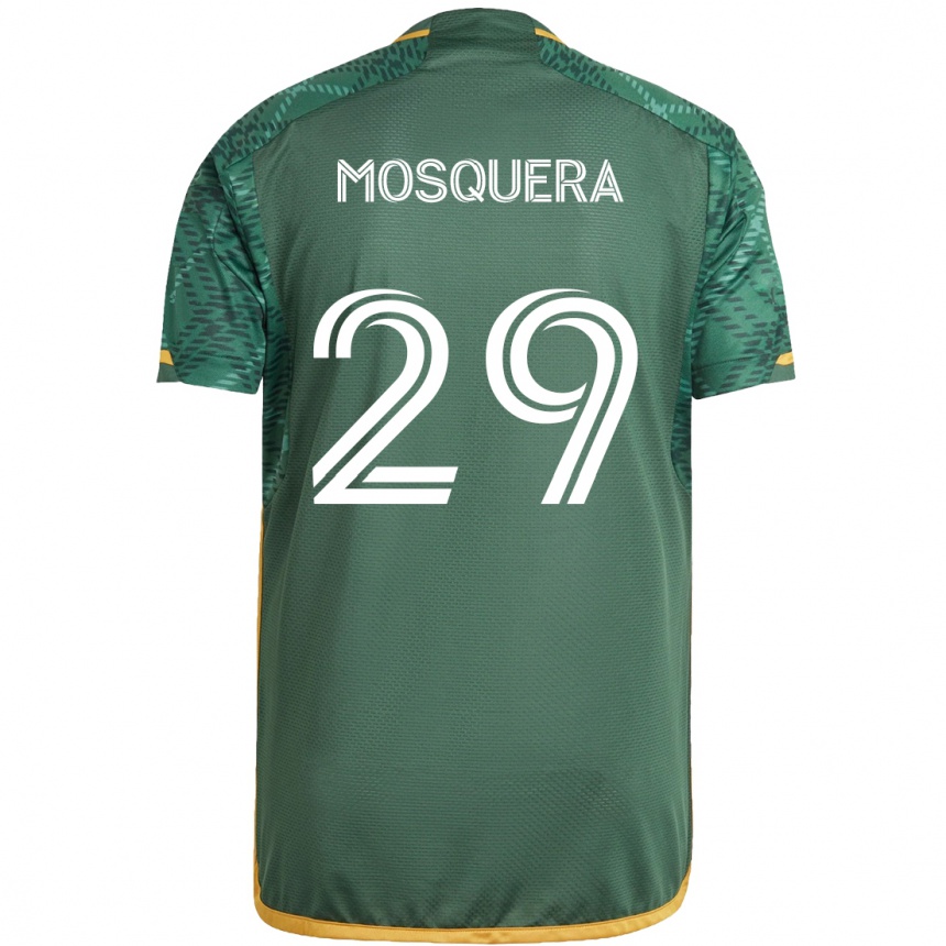 Niño Fútbol Camiseta Juan David Mosquera #29 Verde Naranja 1ª Equipación 2024/25