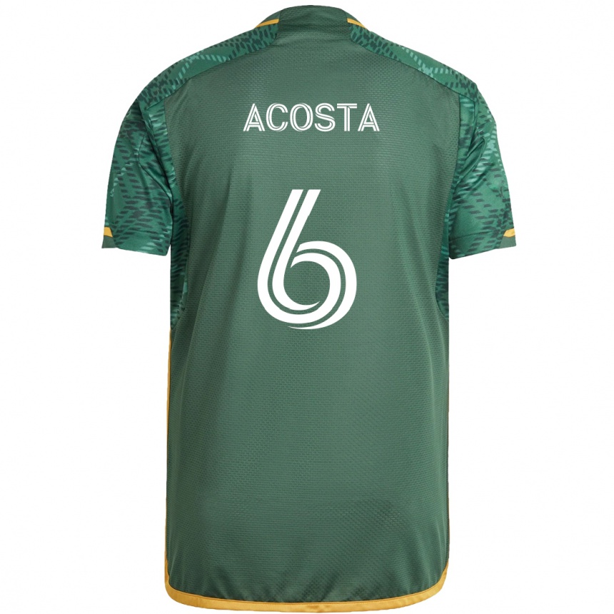 Niño Fútbol Camiseta Bryan Acosta #6 Verde Naranja 1ª Equipación 2024/25