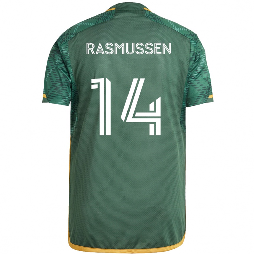 Niño Fútbol Camiseta Justin Rasmussen #14 Verde Naranja 1ª Equipación 2024/25