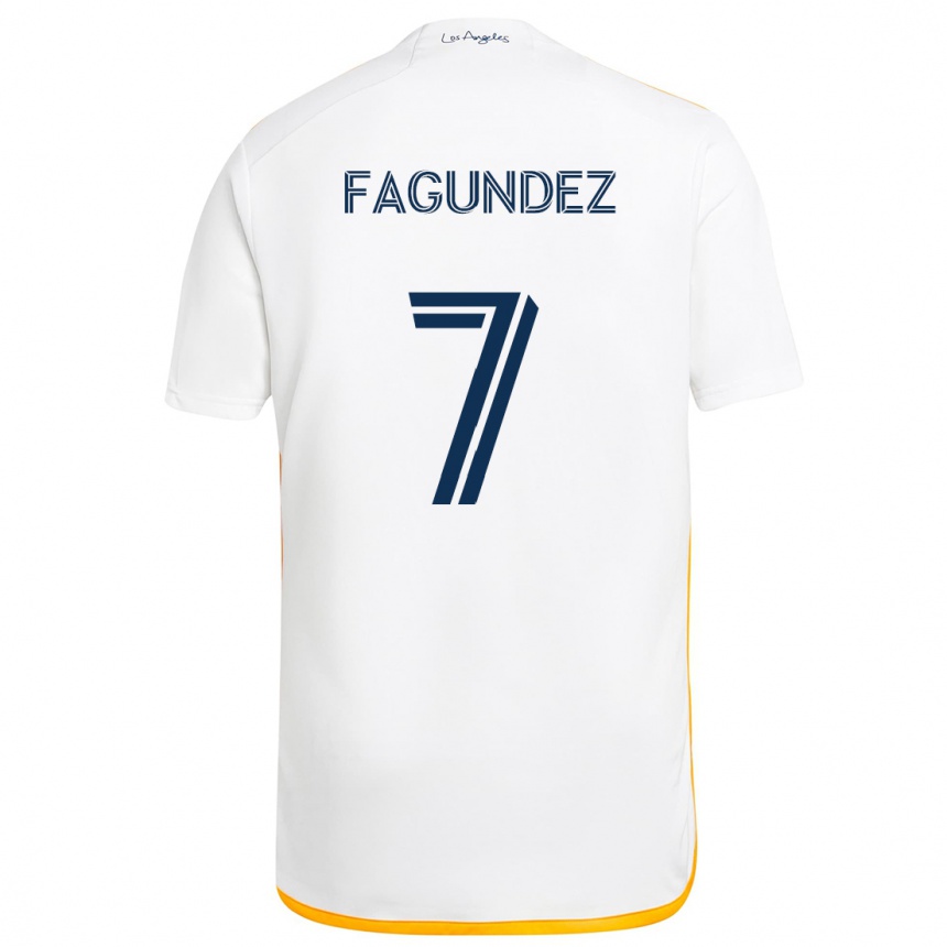 Niño Fútbol Camiseta Diego Fagúndez #7 Blanco Amarillo 1ª Equipación 2024/25