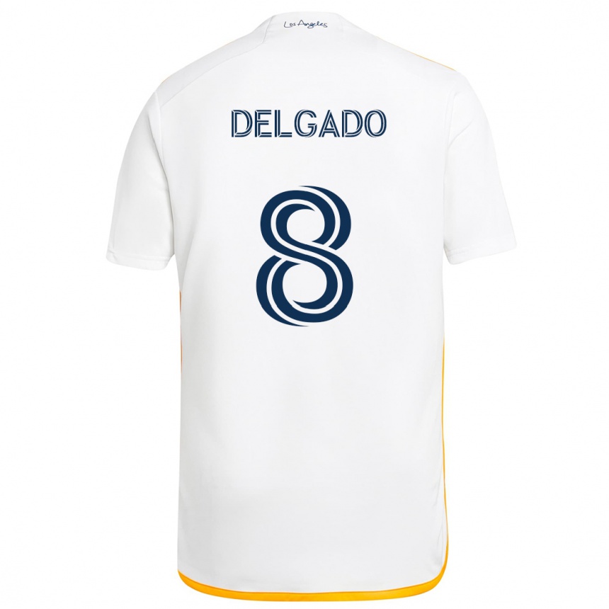 Niño Fútbol Camiseta Mark Delgado #8 Blanco Amarillo 1ª Equipación 2024/25