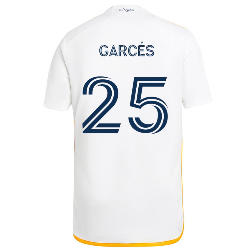 Niño Fútbol Camiseta Carlos Garcés #25 Blanco Amarillo 1ª Equipación 2024/25