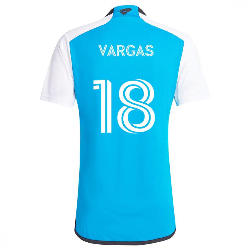 Niño Fútbol Camiseta Kerwin Vargas #18 Azul Blanco 1ª Equipación 2024/25