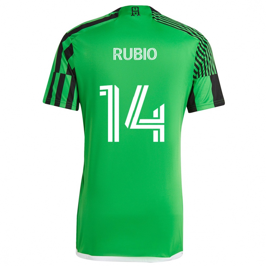 Niño Fútbol Camiseta Diego Rubio #14 Verde Negro 1ª Equipación 2024/25