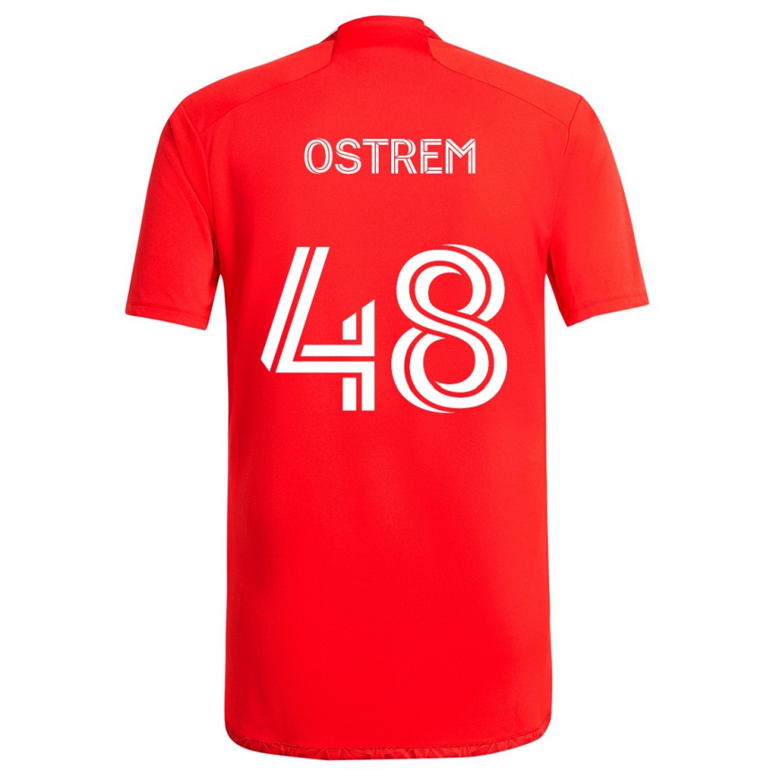 Niño Fútbol Camiseta Charlie Ostrem #48 Rojo Blanco 1ª Equipación 2024/25