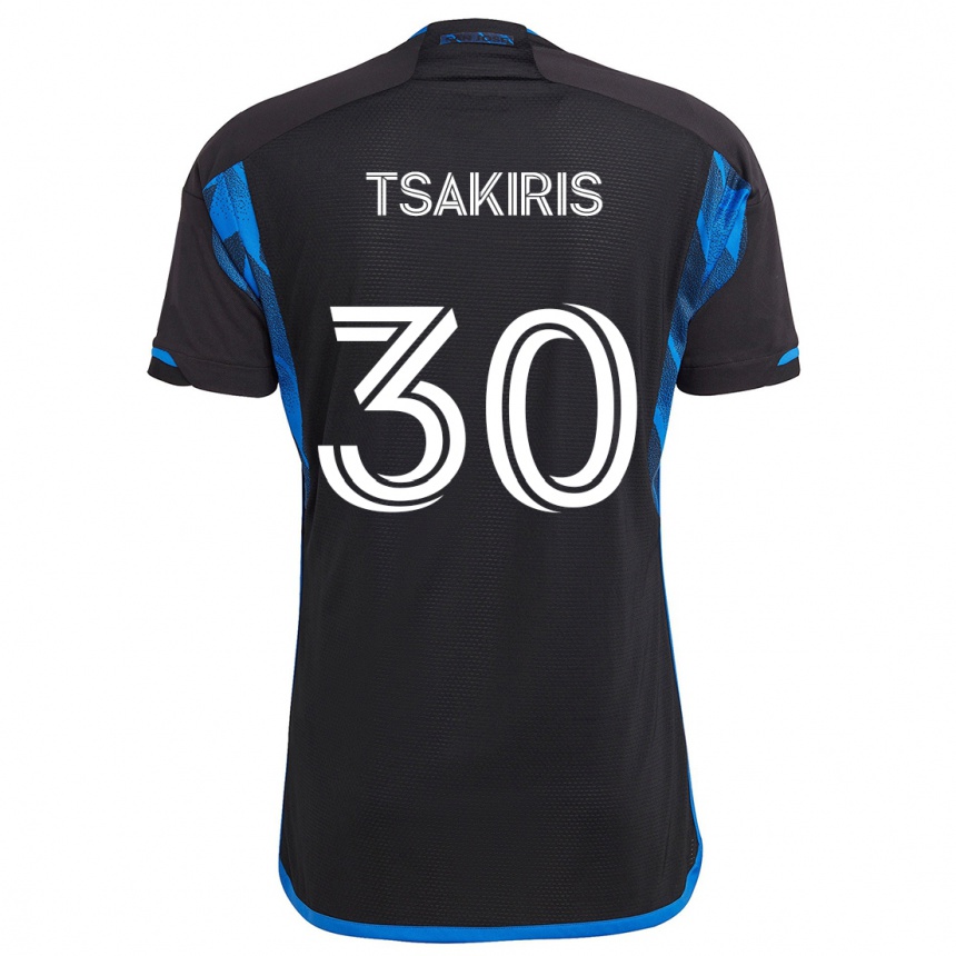 Niño Fútbol Camiseta Niko Tsakiris #30 Azul Negro 1ª Equipación 2024/25