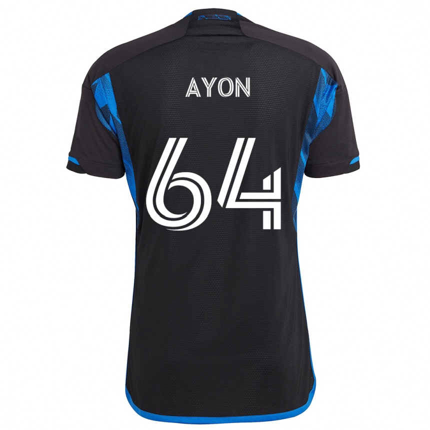 Niño Fútbol Camiseta Jerry Ayon #64 Azul Negro 1ª Equipación 2024/25