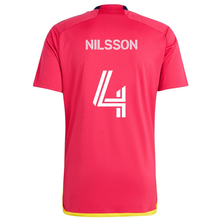 Niño Fútbol Camiseta Joakim Nilsson #4 Rojo Azul 1ª Equipación 2024/25