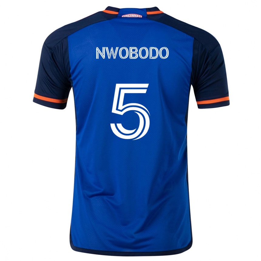 Niño Fútbol Camiseta Obinna Nwobodo #5 Azul Blanco 1ª Equipación 2024/25