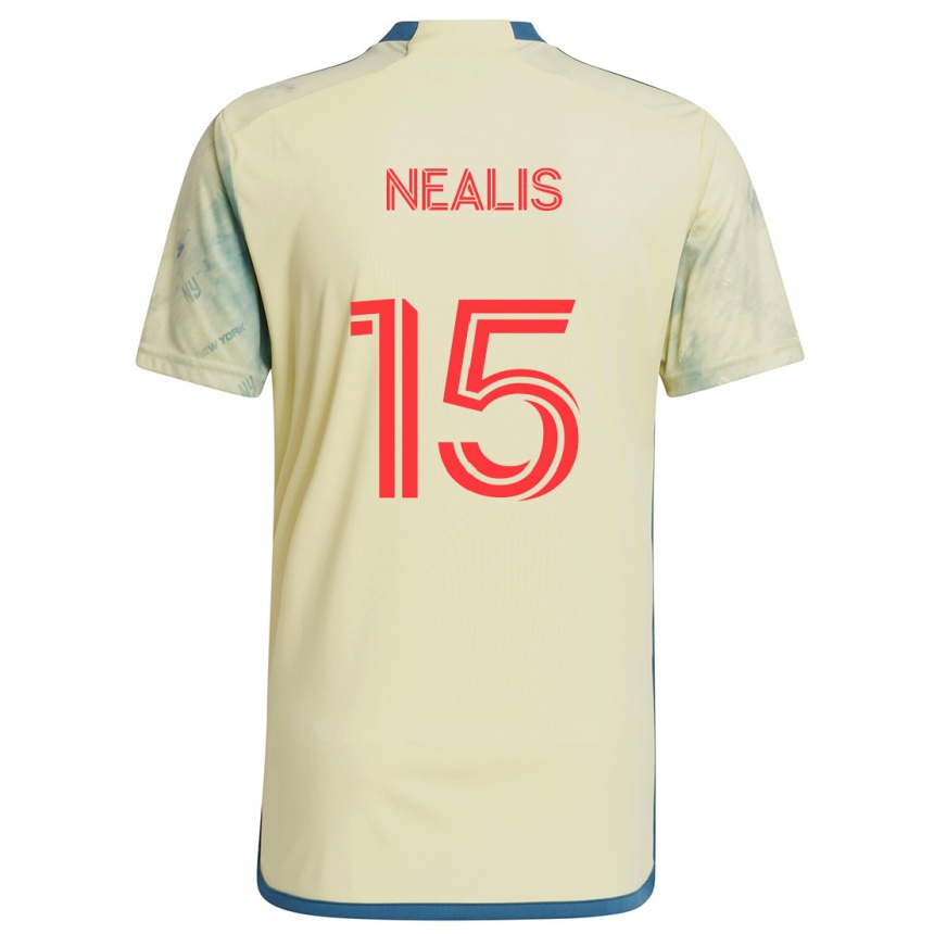 Niño Fútbol Camiseta Sean Nealis #15 Amarillo Rojo Azul 1ª Equipación 2024/25