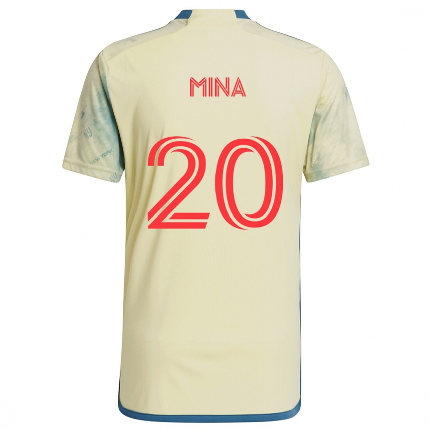 Niño Fútbol Camiseta Juan Mina #20 Amarillo Rojo Azul 1ª Equipación 2024/25