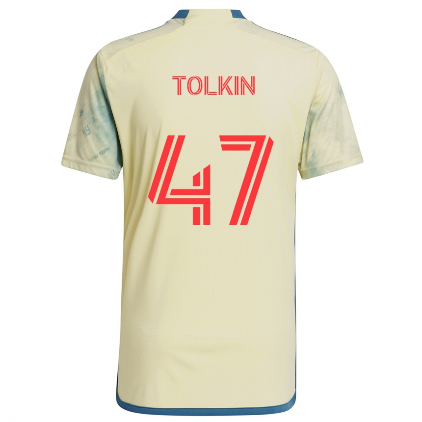 Niño Fútbol Camiseta John Tolkin #47 Amarillo Rojo Azul 1ª Equipación 2024/25