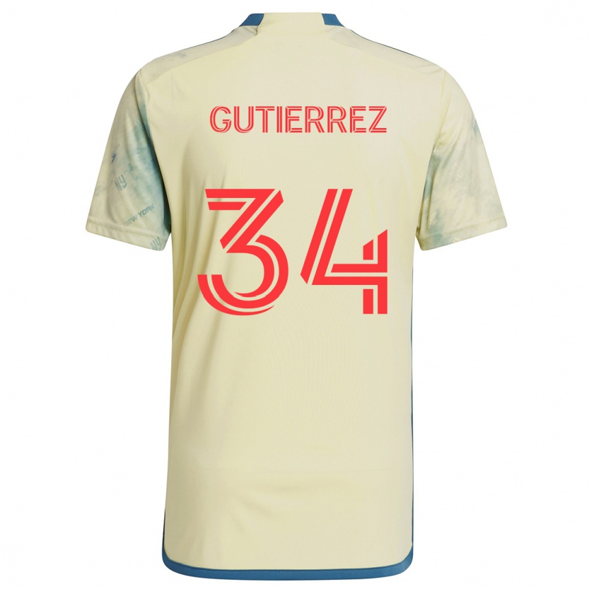 Niño Fútbol Camiseta Juan Gutierrez #34 Amarillo Rojo Azul 1ª Equipación 2024/25