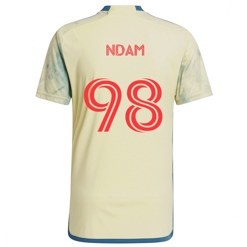 Niño Fútbol Camiseta Hassan Ndam #98 Amarillo Rojo Azul 1ª Equipación 2024/25