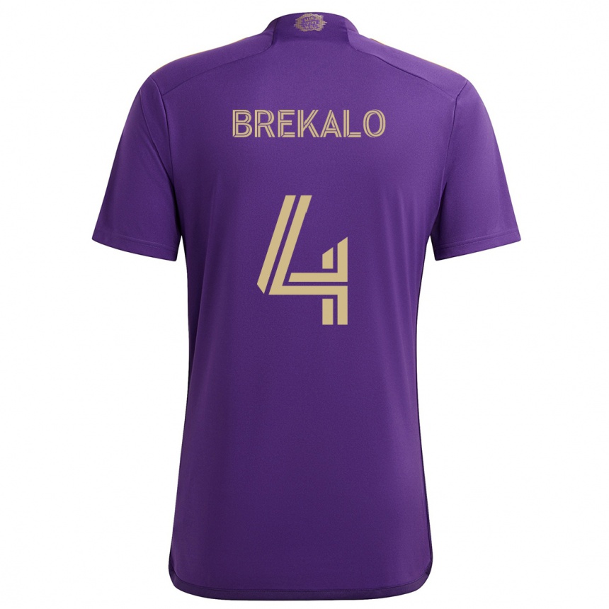 Niño Fútbol Camiseta David Brekalo #4 Púrpura Amarillo 1ª Equipación 2024/25