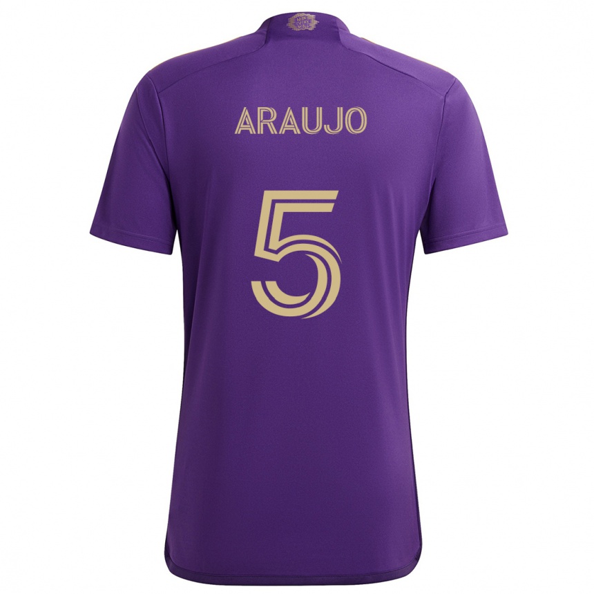 Niño Fútbol Camiseta César Araújo #5 Púrpura Amarillo 1ª Equipación 2024/25