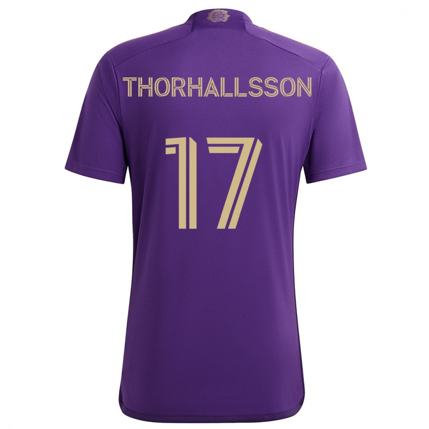 Niño Fútbol Camiseta Dagur Dan Thórhallsson #17 Púrpura Amarillo 1ª Equipación 2024/25