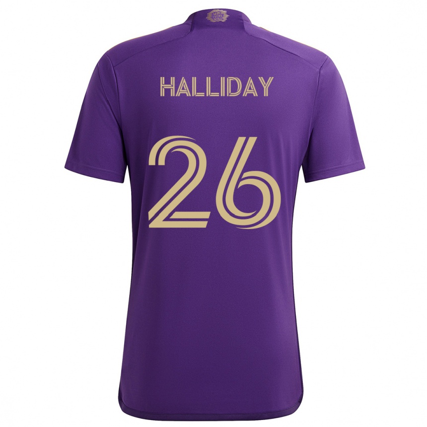 Niño Fútbol Camiseta Michael Halliday #26 Púrpura Amarillo 1ª Equipación 2024/25