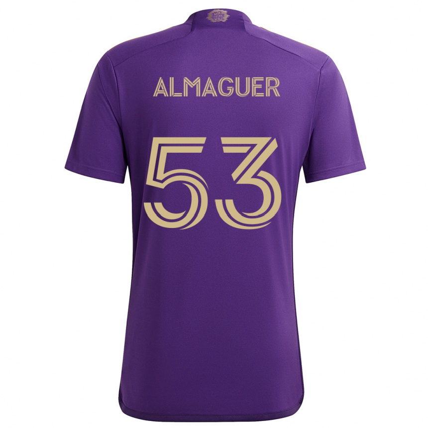 Niño Fútbol Camiseta Jorge Almaguer #53 Púrpura Amarillo 1ª Equipación 2024/25