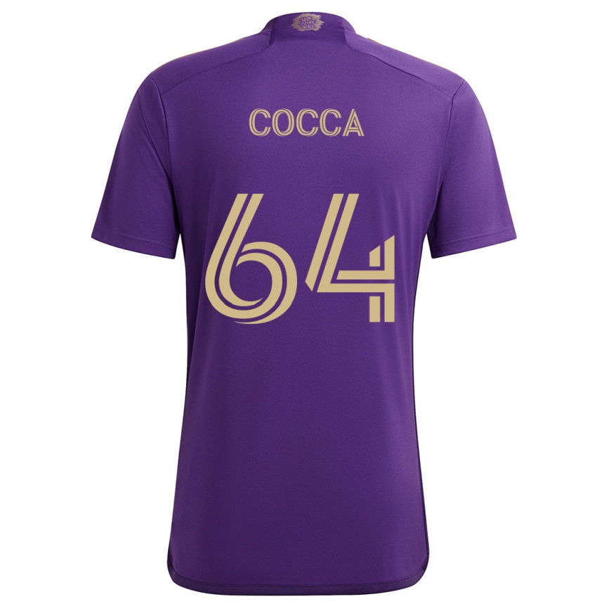 Niño Fútbol Camiseta Manuel Cocca #64 Púrpura Amarillo 1ª Equipación 2024/25