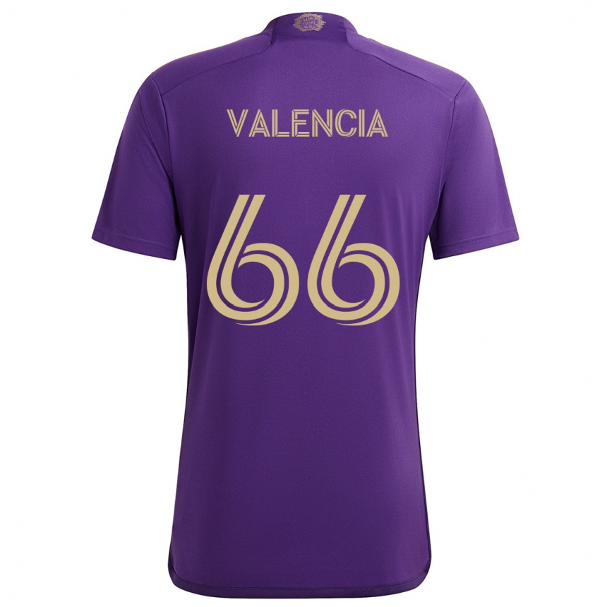 Niño Fútbol Camiseta Yeiler Valencia #66 Púrpura Amarillo 1ª Equipación 2024/25