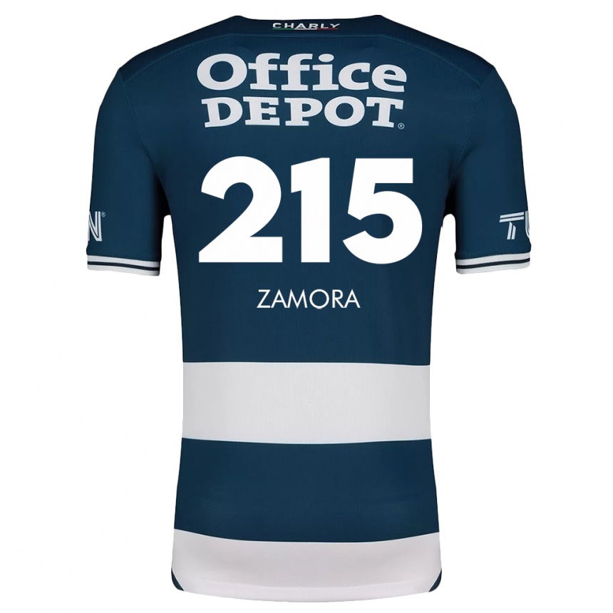 Niño Fútbol Camiseta Yahir Zamora #215 Azul Blanco 1ª Equipación 2024/25