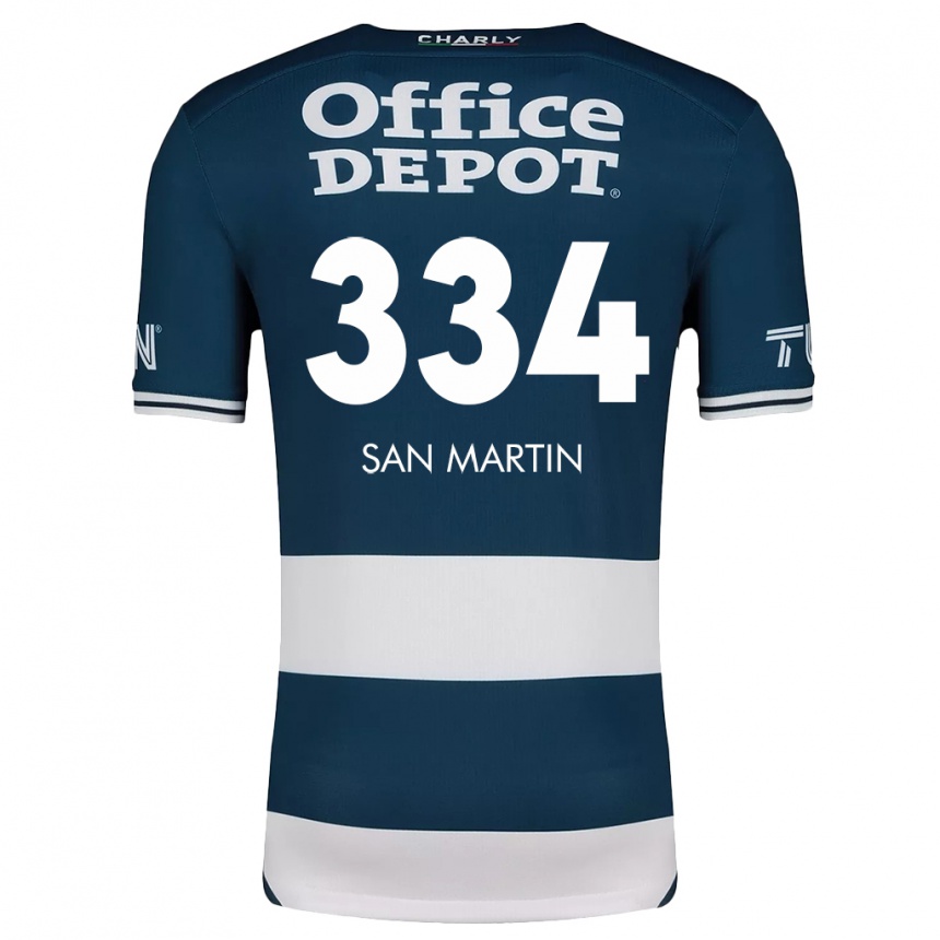 Niño Fútbol Camiseta Uziel San Martín #334 Azul Blanco 1ª Equipación 2024/25