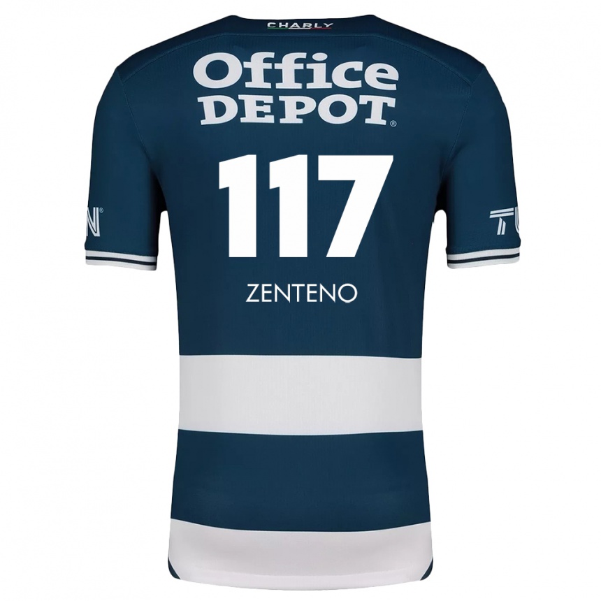 Niño Fútbol Camiseta Gustavo Zenteno #117 Azul Blanco 1ª Equipación 2024/25