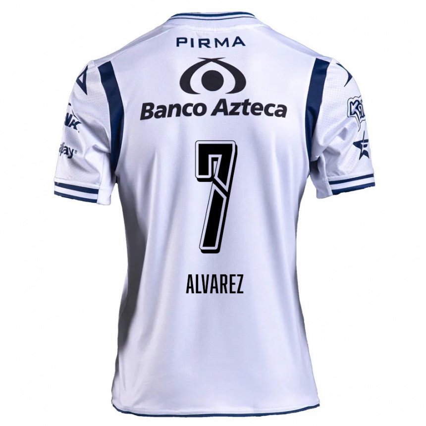 Niño Fútbol Camiseta Daniel Álvarez #7 Blanco Azul Marino 1ª Equipación 2024/25