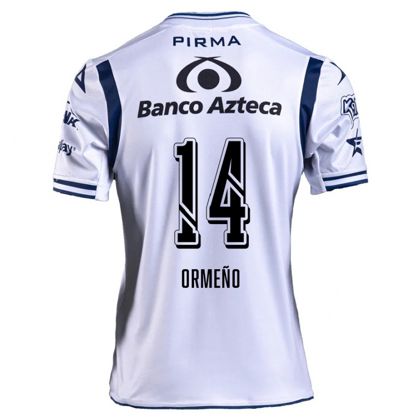 Niño Fútbol Camiseta Santiago Ormeño #14 Blanco Azul Marino 1ª Equipación 2024/25