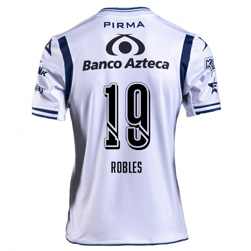 Niño Fútbol Camiseta Ángel Robles #19 Blanco Azul Marino 1ª Equipación 2024/25