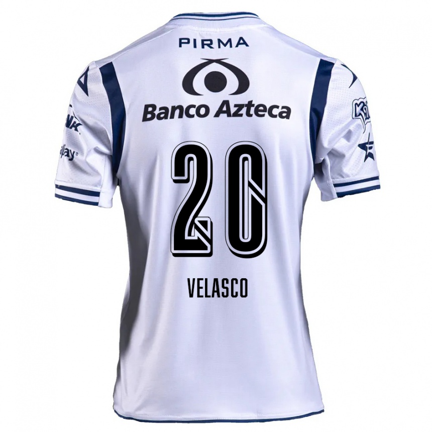 Niño Fútbol Camiseta Kevin Velasco #20 Blanco Azul Marino 1ª Equipación 2024/25