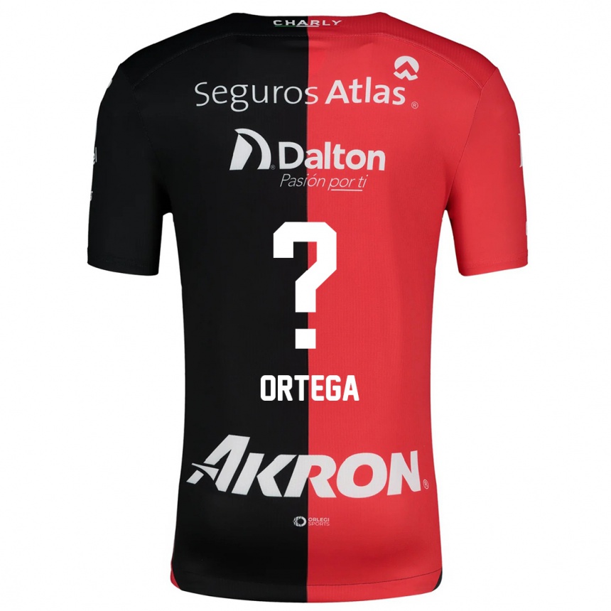 Niño Fútbol Camiseta Edyairth Ortega #0 Negro Rojo 1ª Equipación 2024/25