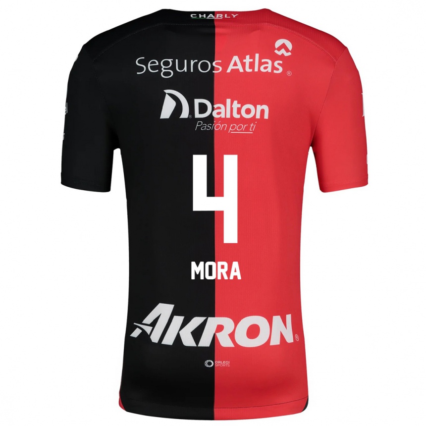 Niño Fútbol Camiseta Adrián Mora #4 Negro Rojo 1ª Equipación 2024/25