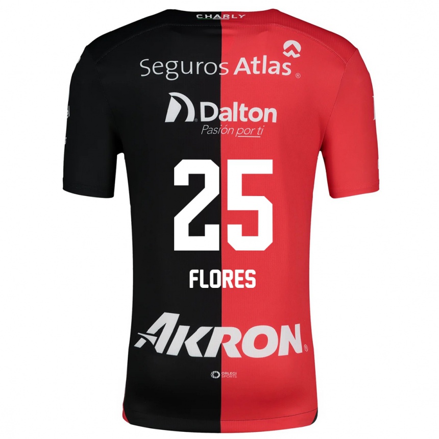 Niño Fútbol Camiseta Leonardo Flores #25 Negro Rojo 1ª Equipación 2024/25