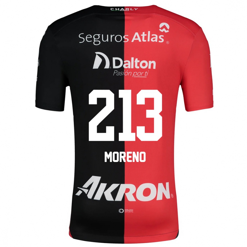 Niño Fútbol Camiseta Eduardo Moreno #213 Negro Rojo 1ª Equipación 2024/25