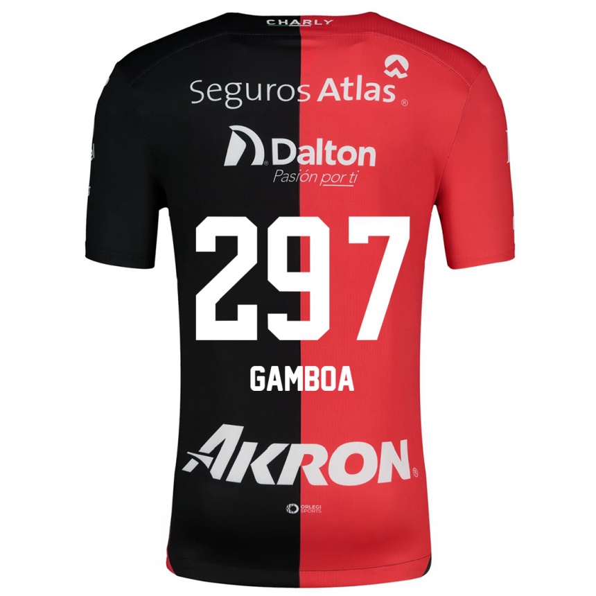 Niño Fútbol Camiseta Luis Gamboa #297 Negro Rojo 1ª Equipación 2024/25