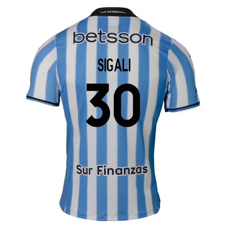 Niño Fútbol Camiseta Leonardo Sigali #30 Azul Blanco Negro 1ª Equipación 2024/25