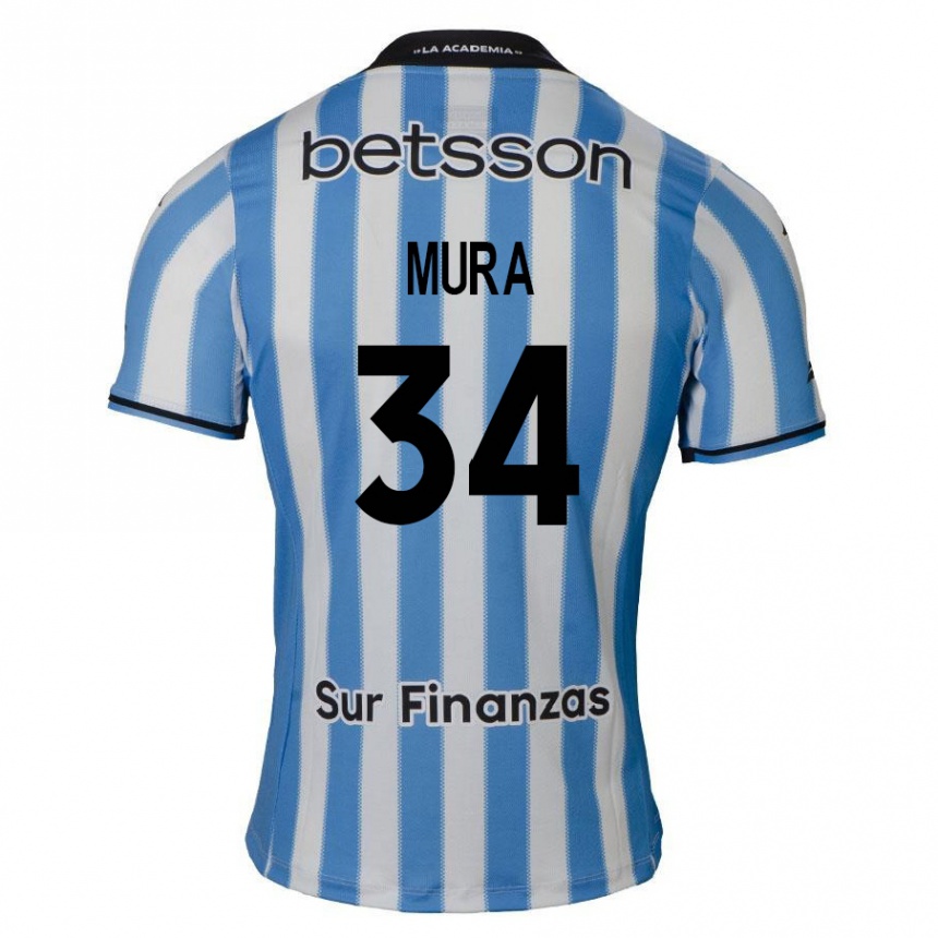 Niño Fútbol Camiseta Facundo Mura #34 Azul Blanco Negro 1ª Equipación 2024/25