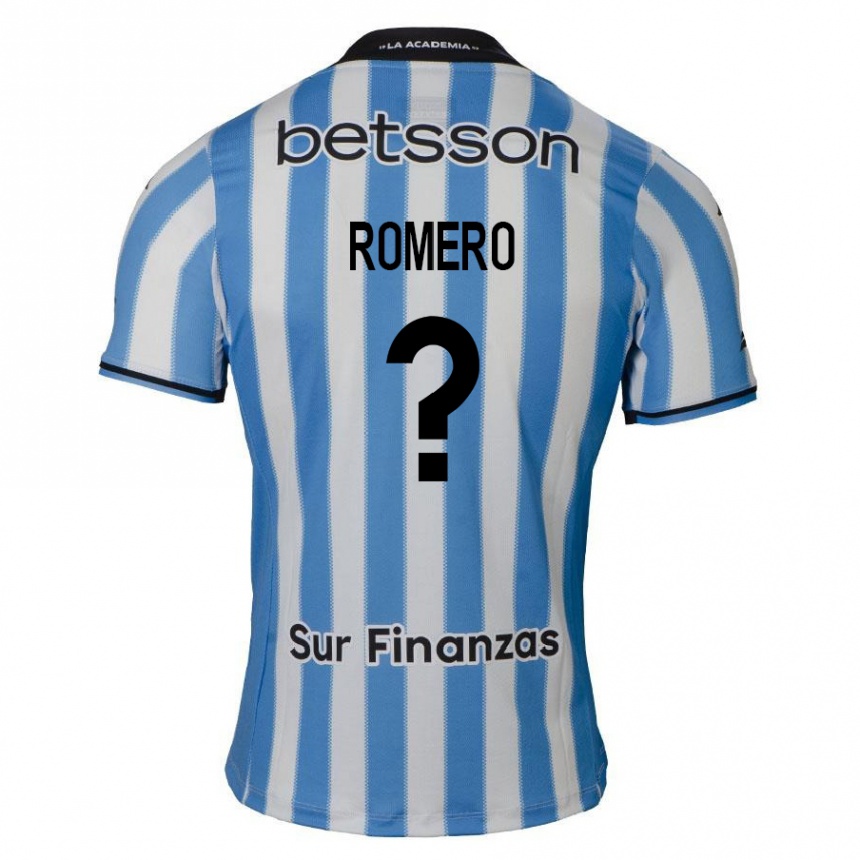 Niño Fútbol Camiseta Benicio Romero #0 Azul Blanco Negro 1ª Equipación 2024/25