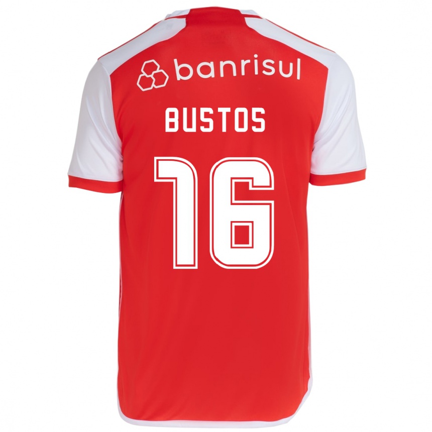 Niño Fútbol Camiseta Fabricio Bustos #16 Rojo Blanco 1ª Equipación 2024/25