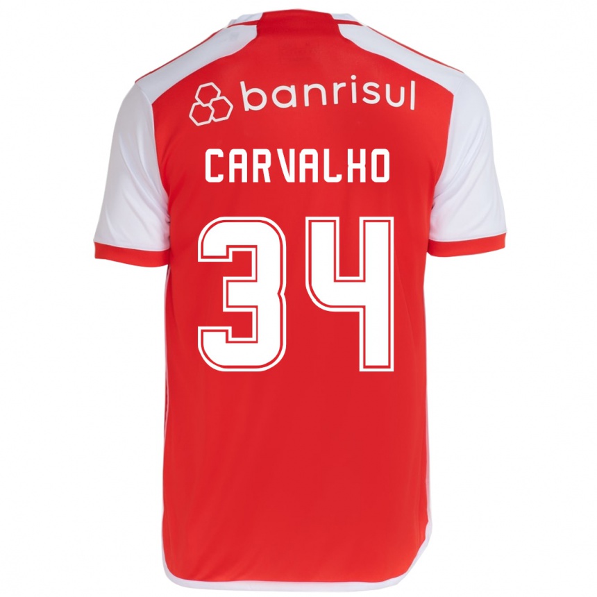 Niño Fútbol Camiseta Gabriel Carvalho #34 Rojo Blanco 1ª Equipación 2024/25