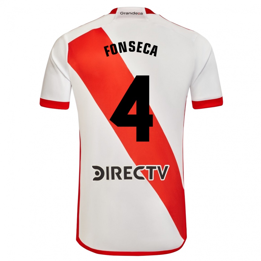 Niño Fútbol Camiseta Nicolás Fonseca #4 Blanco Rojo 1ª Equipación 2024/25