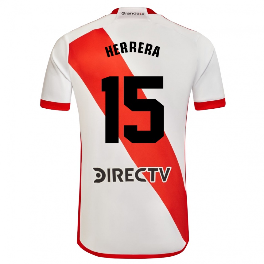 Niño Fútbol Camiseta Andrés Herrera #15 Blanco Rojo 1ª Equipación 2024/25