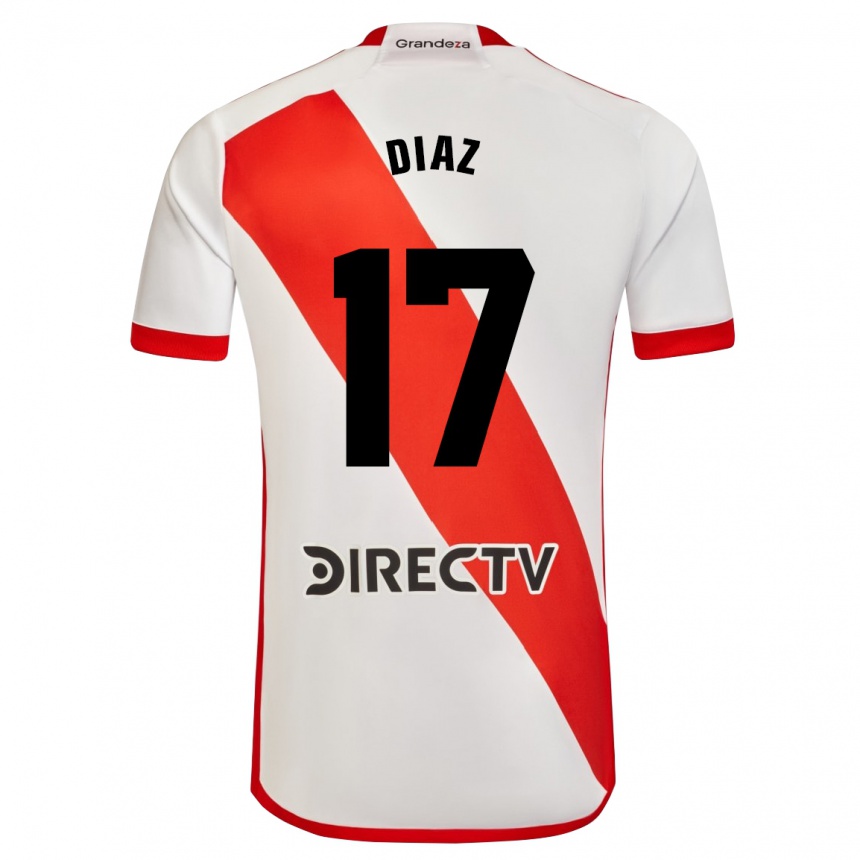 Niño Fútbol Camiseta Paulo Díaz #17 Blanco Rojo 1ª Equipación 2024/25